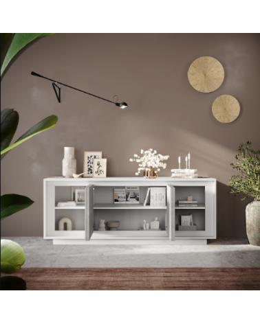 Buffet SKY 4 portes – Finition Blanc mat laqué / Ciment
